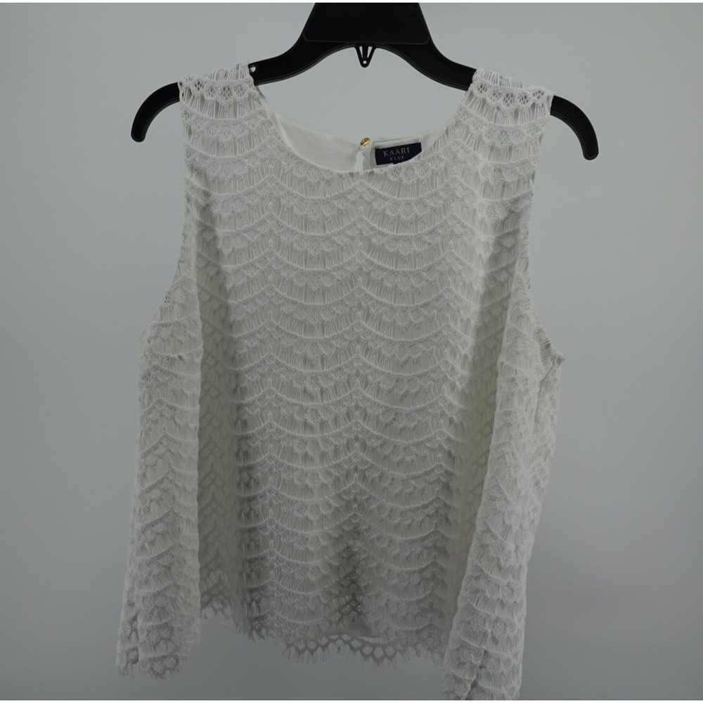 Kaari Blue Womens XL White Scalloped Lace Sleeveless Blouse Keyhole Back Top
